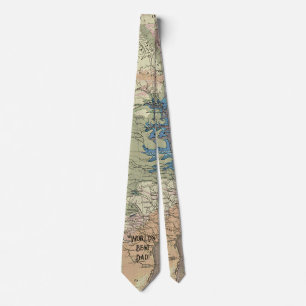 World's Best Dad Vintage Map Father's Day  Tie