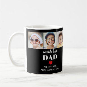 Worlds Best Dad We love you 3 Kids Photo Names Coffee Mug