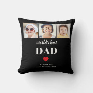 Worlds Best Dad We love you 3 Kids Photo Names Cushion