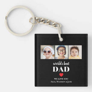 Worlds Best Dad We love you 3 Kids Photo Names Key Ring