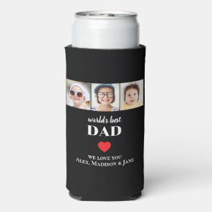 Worlds Best Dad We love you 3 Kids Photo Names Seltzer Can Cooler