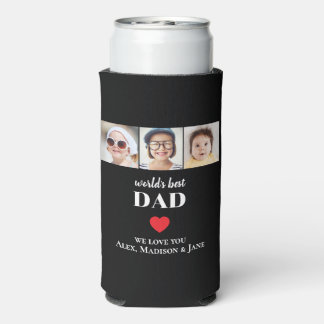 Worlds Best Dad We love you 3 Kids Photo Names Seltzer Can Cooler