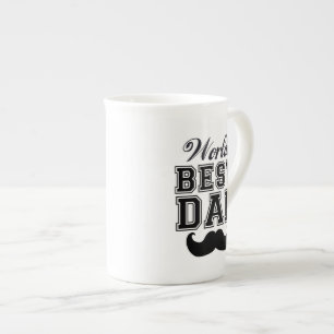 World's best dad with moustache bone china mug