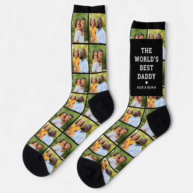 Worlds Best Daddy Custom Family Photo Collage Socks (Left)