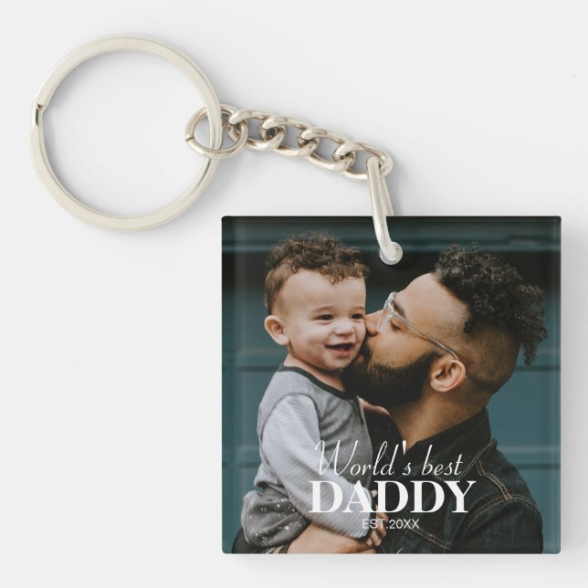 World's Best Daddy Custom Photo Unique Keepsake Key Ring (Front)