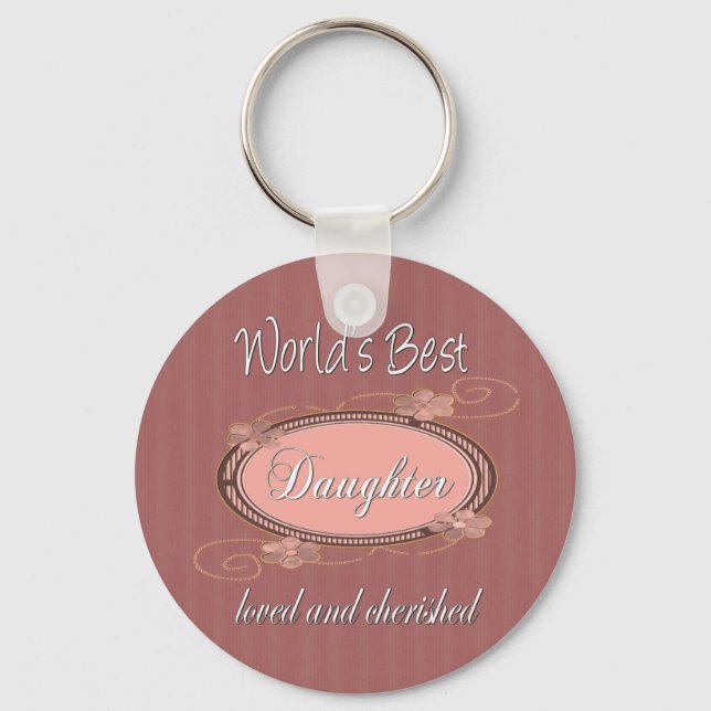 World's Best Daughter Loved and Cherished Pink Key Ring (Front)