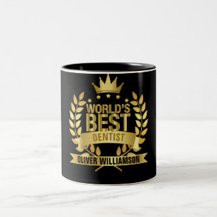 World's Best Dentist Black And Gold 5 Star Two-Tone Coffee Mug