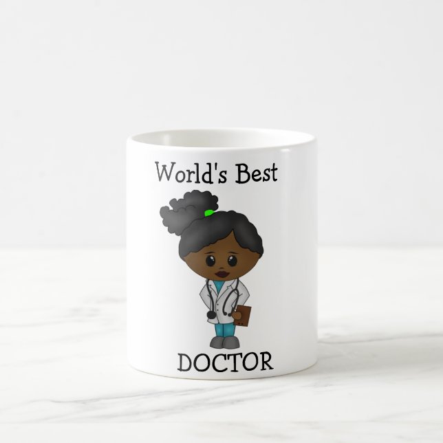 World's Best Doctor - Cute Black Female Brunette  Coffee Mug (Center)