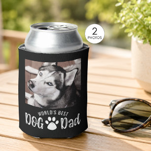 WORLD'S BEST DOG DAD 2 Photos Paw Prints Black Can Cooler