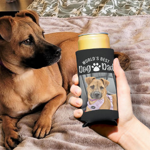 WORLDS BEST DOG DAD 2 Photos Pawprint Custom Colou Seltzer Can Cooler