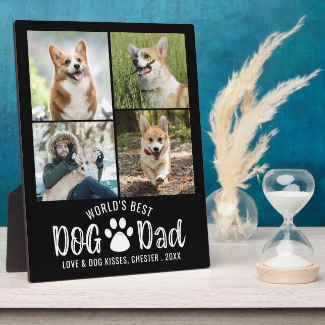 WORLDS BEST DOG DAD 4 Photo Collage Your Colour Plaque (Side)