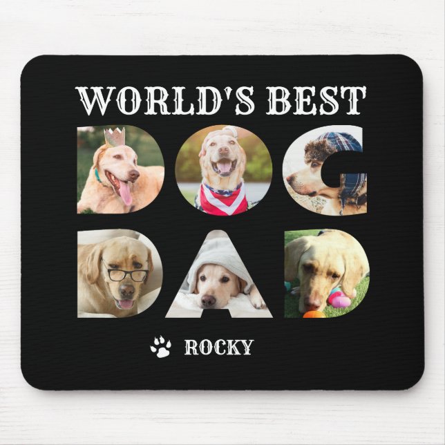 World's Best Dog Dad 6 Photo Collage Black Mouse Pad (Front)