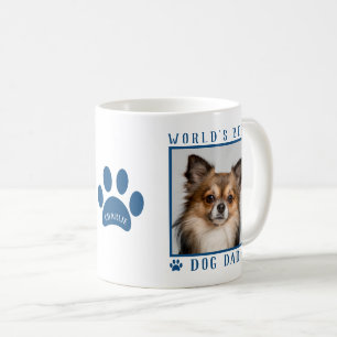 World's Best Dog Dad Blue Paw Print Name Pet Photo Coffee Mug
