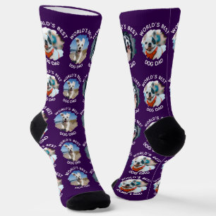 World's Best Dog Dad – Custom 3 Dog Photos Purple Socks