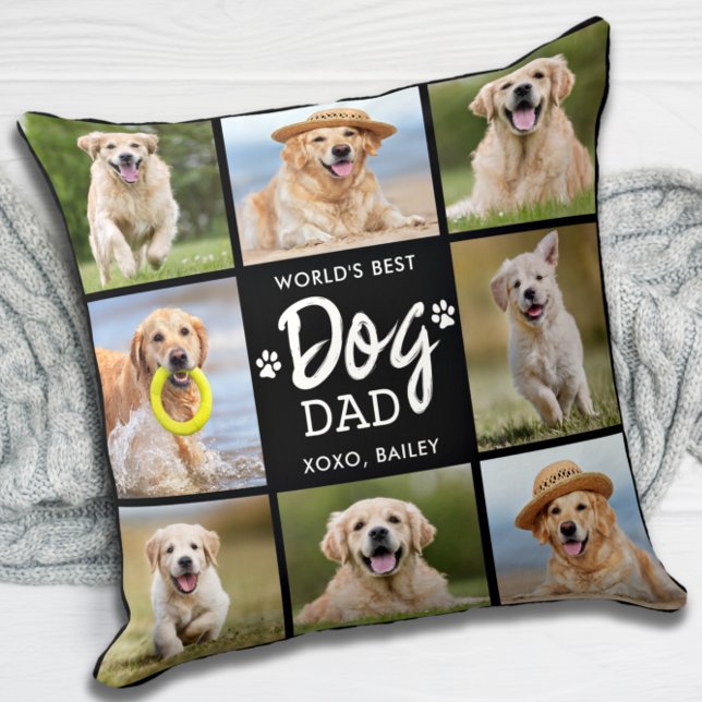 World's Best DOG DAD Custom 8 Photo Collage Cushion (Creator Uploaded)