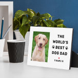 Worlds Best Dog Dad Custom Pet Photo Plaque<br><div class="desc">A clean white plaque sign featuring "The World's Best Dog Dad" in bold typography with paw print accents, a custom dog photo, and personalised pet name with a heart detail. All text is fully customisable — a charming gift for any proud dog father on Father's Day, a birthday, or just...</div>