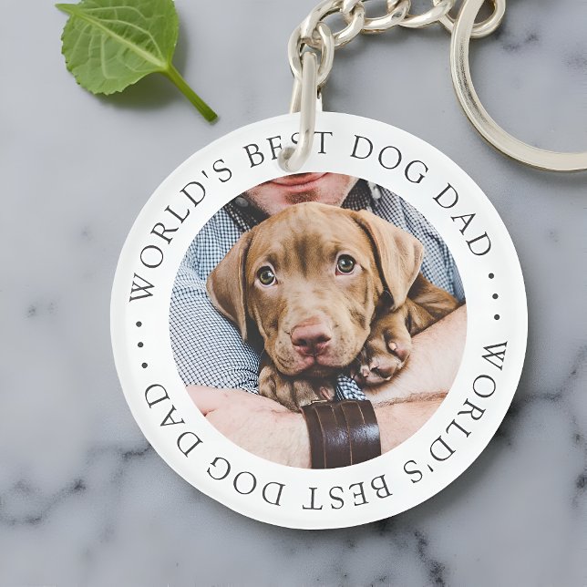 World's Best Dog Dad Elegant Simple Custom Photo Key Ring (Creator Uploaded)