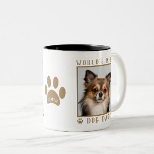 World's Best Dog Dad Paw Print Name Pet Photo Gold Two-Tone Coffee Mug
