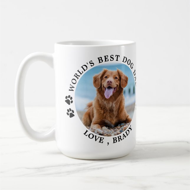 World's Best Dog Dad Paw Prints Custom Pet Photo Coffee Mug (Left)