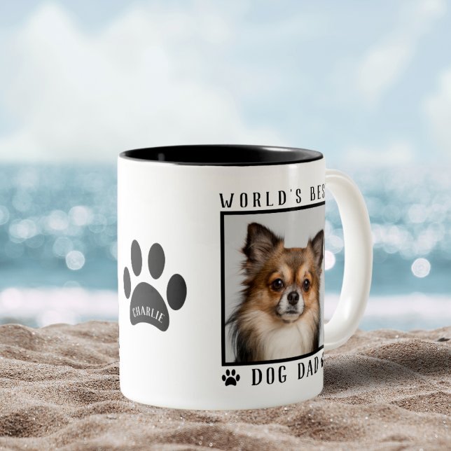 World's Best Dog Dad Paw Prints Name Pet Photo Two-Tone Coffee Mug (World's Best Dog Dad Paw Prints Name Pet Photo Two-Tone Coffee Mug)