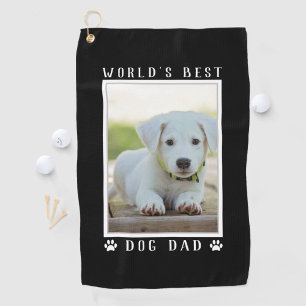 World's Best Dog Dad Paw Prints Pet Photo Black Golf Towel