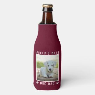 World's Best Dog Dad Paw Prints Pet Photo Burgundy Bottle Cooler
