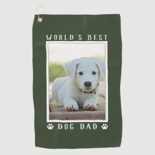 World's Best Dog Dad Paw Prints Pet Photo Green Golf Towel