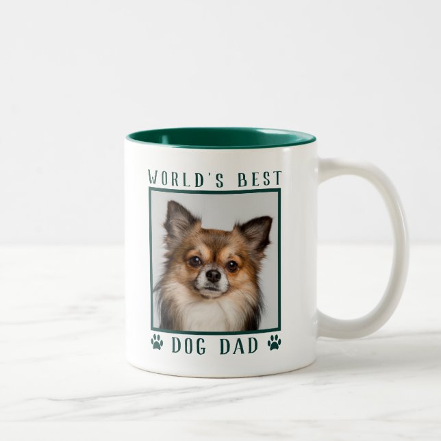 World's Best Dog Dad Paw Prints Pet Photo Green Two-Tone Coffee Mug (Right)
