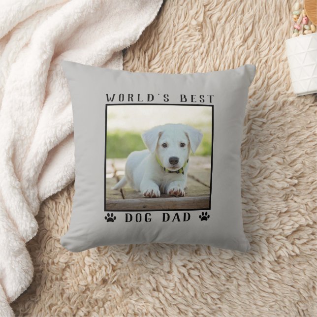 World's Best Dog Dad Paw Prints Pet Photo Grey Cushion (Blanket)