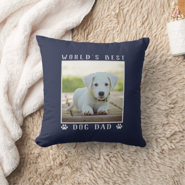 World's Best Dog Dad Paw Prints Pet Photo Navy Cushion (Blanket)
