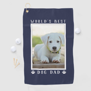 World's Best Dog Dad Paw Prints Pet Photo Navy Golf Towel