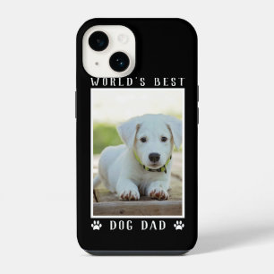 World's Best Dog Dad Paw Prints Pet Photo on Black iPhone 14 Case