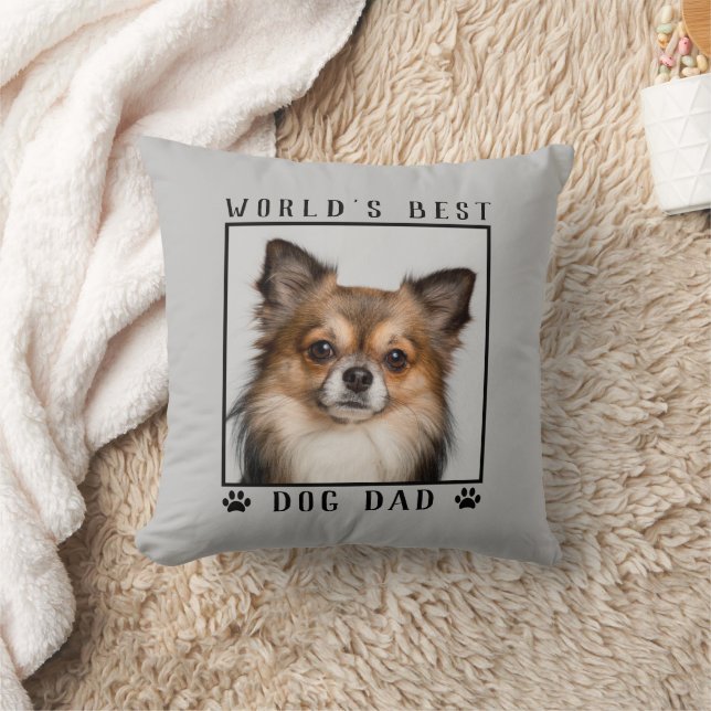 World's Best Dog Dad Paw Prints Pet Photo on Grey Cushion (Blanket)