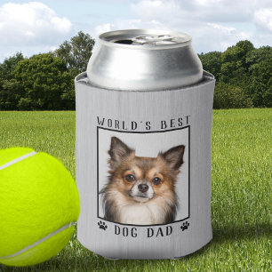 World's Best Dog Dad Paw Prints Pet Photo Rustic Can Cooler