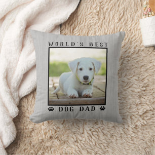 World's Best Dog Dad Paw Prints Pet Photo Rustic Cushion