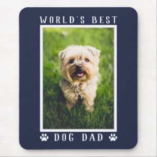 World's Best Dog Dad Paw Prints Photo Navy Blue Mouse Pad