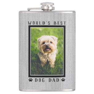 World's Best Dog Dad Paw Prints Photo Rustic Wood Hip Flask