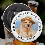 World's Best Dog Dad Personalised Pet Photo Bottle Opener<br><div class="desc">World's Best Dog Dad ... Surprise your favourite Dog Dad this Father's Day with this super cute custom pet photo bottle opener. Customise this dog dad bottle opener with your dog's favourite photos, and name. This dog dad bottle opener is a must for dog lovers and dog dads! Great gift...</div>