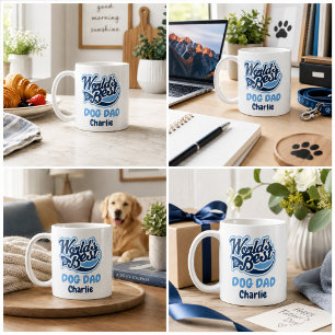 World's Best Dog Dad Personalized Blue Paw Artwork Coffee Mug