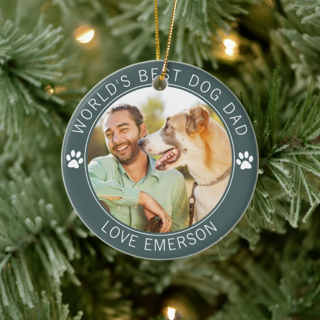 World's Best Dog Dad Photo Ceramic Ornament (Tree)
