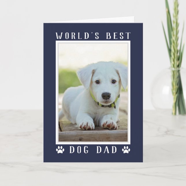 World's Best Dog Dad Photo Navy Blue Birthday Card (Front)