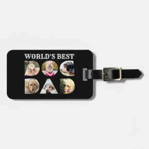 World's Best Dog Dad Quote 6 Photo Collage Black Luggage Tag