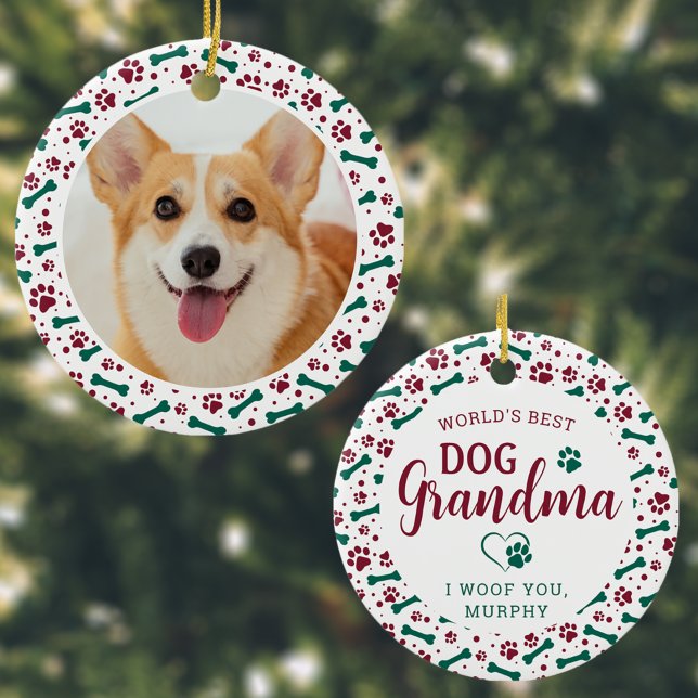 Worlds Best Dog Grandma Paw Prints Pet Photo  Ceramic Ornament (Creator Uploaded)