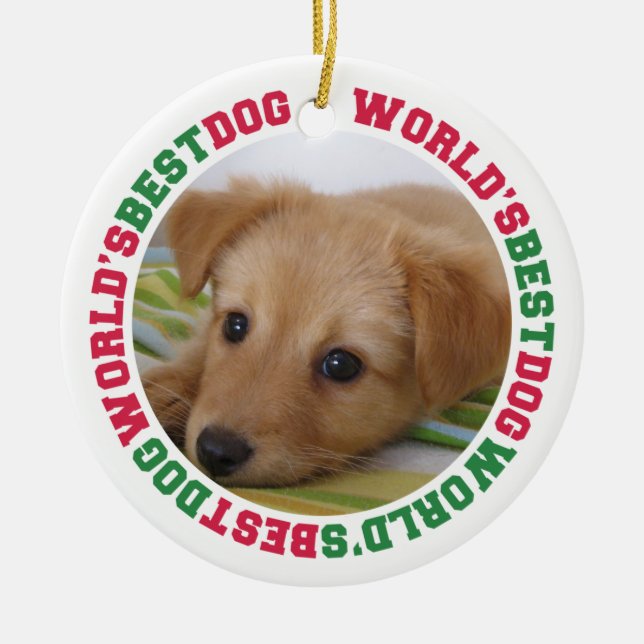 World's best dog green red paw pet custom photo ceramic ornament (Front)