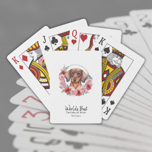 World's Best Dog Mum Dachshund Florals Custom Text Playing Cards