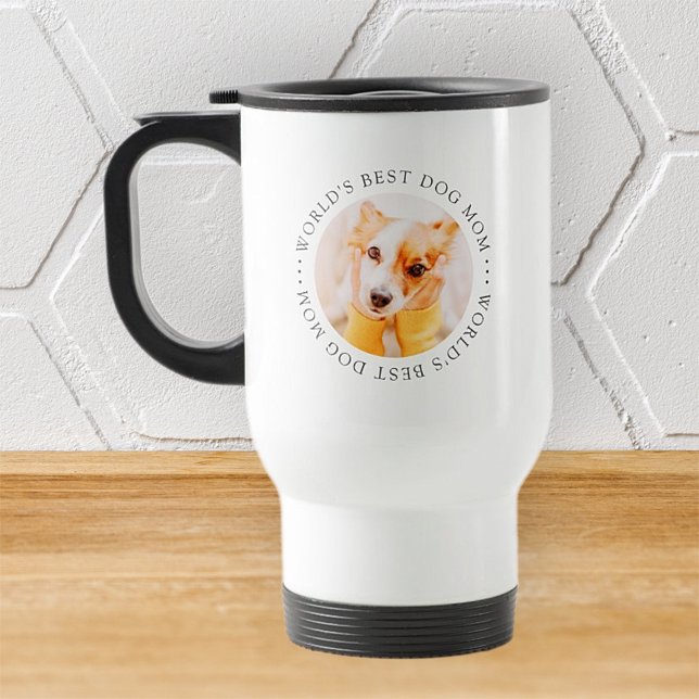 World's Best Dog Mum Elegant Simple Custom Photo Travel Mug (Creator Uploaded)