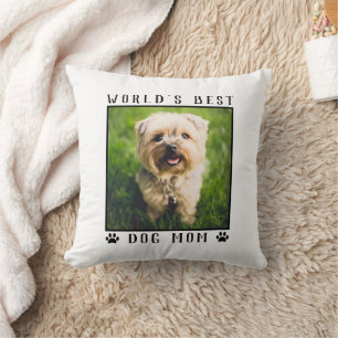 World's Best Dog Mum Paw Prints Pet Photo Cushion