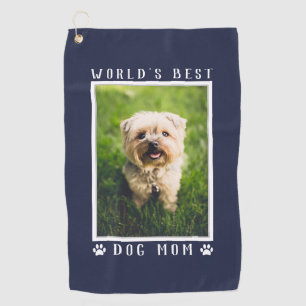 World's Best Dog Mum Paw Prints Pet Photo on Navy Golf Towel
