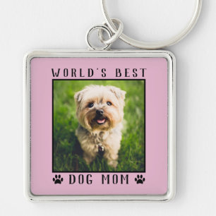 World's Best Dog Mum Paw Prints Pet Photo Pink Key Ring