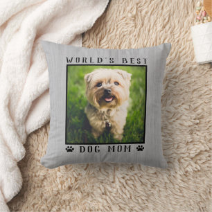 World's Best Dog Mum Paw Prints Pet Photo Rustic Cushion
